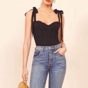 Reformation Black Blanca shoulder tie top